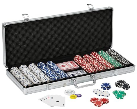 Fat Cat 11.5 Gram Texas Hold 'em Claytec Poker Chip Set with Aluminum Case, 500 Striped Dice Chips