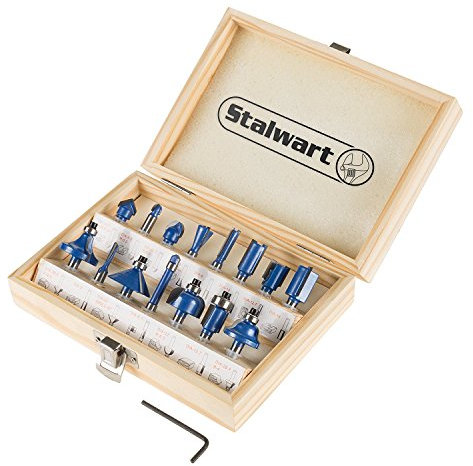 Router Bit Set- 15 Piece Kit with ¼” Shank and Wood Storage Case By Stalwart (Woodworking Tools for Home Improvement and DIY)