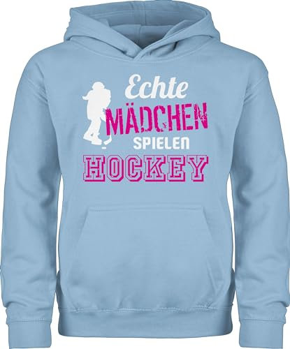 Kinder Hoodie Jungen - Sport Kleidung - Echte Mädchen spielen Hockey - 152 (12/13 Jahre) - Hellblau - hoody 25. geburtstag eishockey reitpullover feldhockey pullover echt hudis pulli kinderpullover