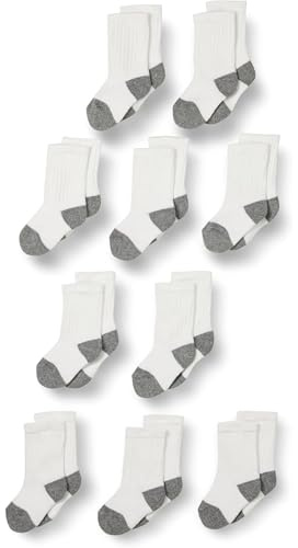 Amazon Essentials Chaussettes de Sport en Coton Mixte Enfante, 10 Paires, Blanc/Gris, M (4-8 ans)