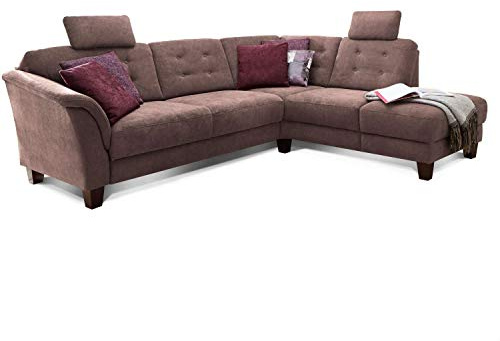 CAVADORE rinconera trond con ottomane Derecho/muelles de sofá en Estilo rústico con 2 reposacabezas y vorziehsitz con Cama Buzón/260 x 89 x 214/tejido marrón
