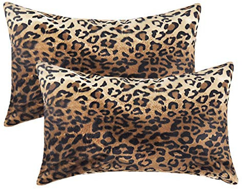 CARRIE HOME Fundas de cojín Lumbar de Piel sintética con Estampado de Leopardo Suave para el sofá o el hogar (Juego de 2, 12 x 20 Pulgadas)