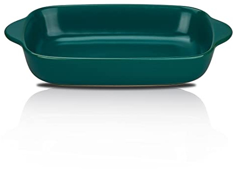 CHILDIKE Matte Ceramic Small Baking Dish, Rectangular Bakeware with Double Handle, Roasting Lasagna Pan, 19 x 13 cm, Dark Green