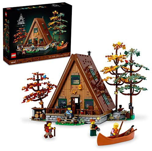 LEGO Ideas A-Frame Cabin 21338 Sammlerausstellungsset, baubarer Modellbausatz für Erwachsene, Geschenk für Natur- und Architekturliebhaber, enthält 4 anpassbare Minifiguren und 11 Tierfiguren