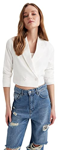 DeFacto Z8527AZ Blazer, Blanco (Ecru), 66 para Mujer