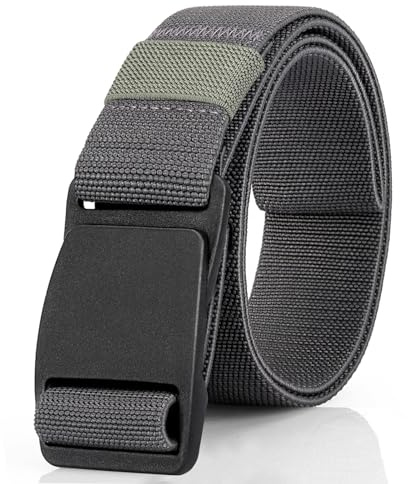 maikun Gray Canvas Hiking Mens Stretch Belt,Elasticated Belt Men Waist Fully Adjustable, Length110cm