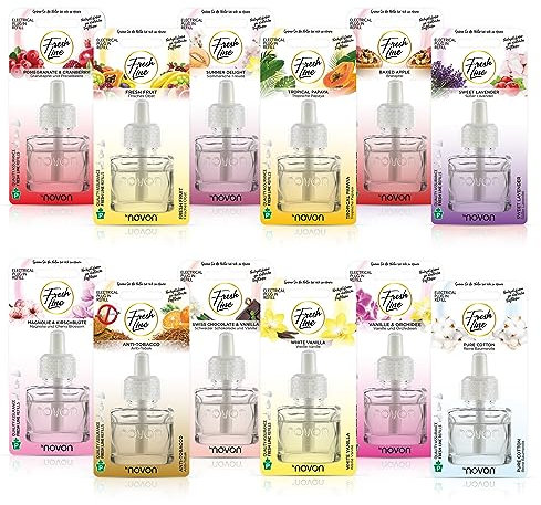 Fresh Line Nachfüllflakons Lufterfrischer – Kompatibel mit Air-Wick – 19ml – Nachfüller für Duftstecker – 12 tolle Düfte – Duftspender Ersatz – Refill für Duftdiffuser – MIX PAKET, 12er Pack