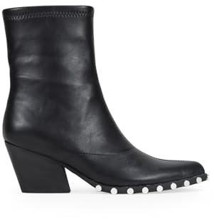 BOSANOVA Botines Camperos confeccionados en Piel Vegana con Detalle de Puntera Alargada con tachas Redondas y tacón Cubano de 7 cm. Cierre con Cremallera. Calzado para Mujer Negro 37