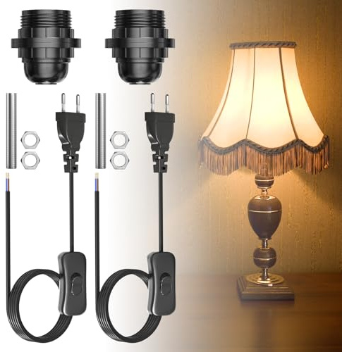 Lamptobe Portabotellas E27 Adaptador de botella con interruptor y enchufe, Kit adaptador de luz de botella para lámpara de mesa de botella de vino de bricolaje, paquete de 2 negros