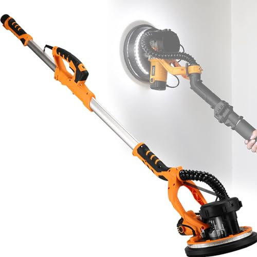 DPLWJPP Levigatrice per Muro Telescopica,con Aspirazione Automatica,900-1200 RPM,6 velocità Regolabili,Diametro del Platorello 225 Mm,SandingDiscs100PCS-220V