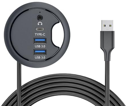 NFHK Hub USB 3.0 - Carte son USB-C 2 ports USB 60 mm - Répartiteur de bureau - Station d'accueil - Microphone - Interface audio pour ordinateur de bureau