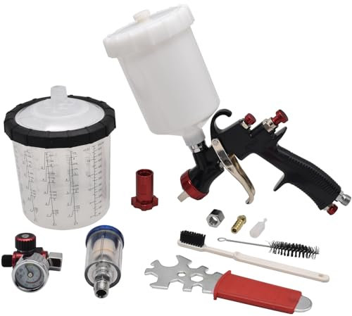 R500 LVLP Spray Gun Full Set 1.3mm With Air Regulator & Water Oil Separator, Paint Mixing Cup and Adaptor for Cars and Home Painting