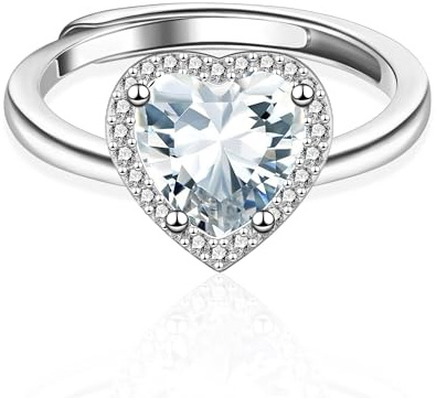 ALEXCRAFT Bague Argent Femme Bague Diamant Femme Bague Ajustable Blanc Bague Avec Coeur Solitaire Fiançailles Couples Avec Zircon Amitié Anti-Stress