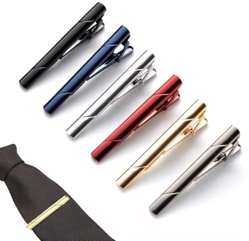 APKOL Herren Krawattennadel mit Geschenkbox, 6 pcs Krawattenklammer Edelstahl, Geschenk zum Vatertag, Klassische Krawattennadeln für herren, Tie Clip Set Für Valentinstag, Hochzeit, Vatertagsgeschenk