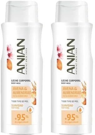 ANIAN - Leche Corporal Avena y Almendras, 500 ml, con Manteca de Karité y Alantoína, Crema Hidratante, Nutre y Calma, Piel más Suave y Tersa, +95% Ingredientes de Origen Natural, Apto para Veganos