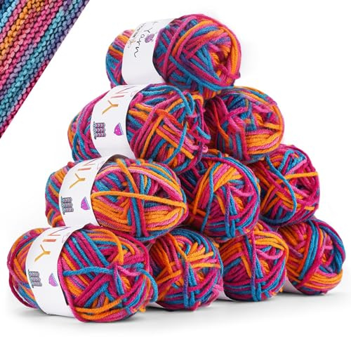 Crochet Yarn Set Acrylic Yarn Knitting Wool 10 x 25g 5-Ply Each for Crochet Project DIY Crafts Blanket Socks Dolls for Beginners Adults-Red