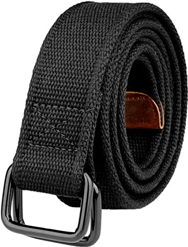 Drizzte Ceinture Toile 110-190cm Grande Taille Homme Double Anneau Boucle Noire Tissu