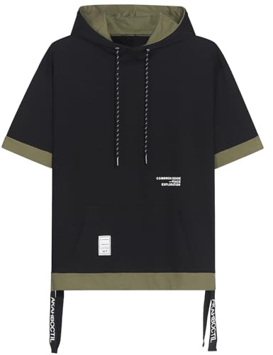 Covisoty Kortärmad Huvtröja för Herrar Color Block T-Shirt Sweatshirt Bomull Huvtröja Stor Sommar pullover Casual Sporttröjor