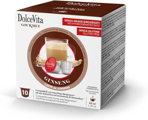 100 Capsule GINSENG DOLCE Compatibili con macchine NESPRESSO marca DOLCE VITA - 10 Scatoline da 10 Capsule Prodotto Senza Glutine *