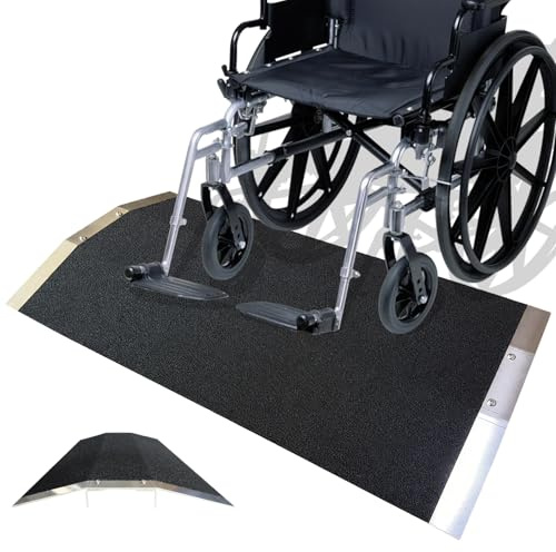 Wheelchair Ramp, Threshold Ramps for Doorways, 70×40×5 cm Aluminum Alloy with 300KG Load, Non-Slip Surface, Detachable Supports, Suitable for Wheelchairs, Scooters, Stairs, Vans, Steps
