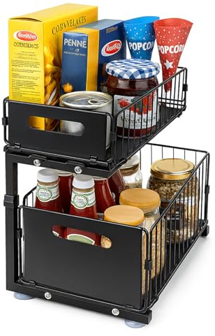 GreenWhim Under Sink Storage 2-Tier Under Sink Organizer for Kitchen Bathroom, Adjustable Metal Shelves Organiser with Sliding Drawer Sliding Basket Storage cupboard organiser (2)