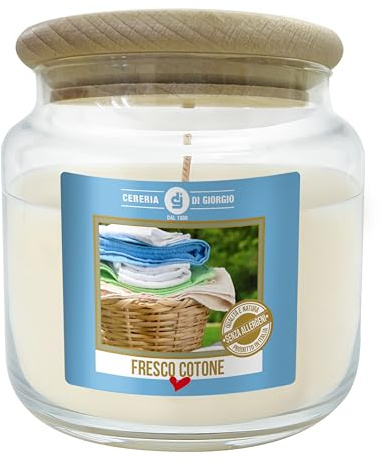 Cereria Di Giorgio - Candela in Giara di Vetro Profumata al Cotone - Fragranza Senza Allergeni - Diametro 10 cm Altezza 11 cm - Durata 80 ore