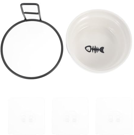 HOMSFOU Gamelle Suspendue Murale pour Chat en Céramique Blanche, Distributeur de Nourriture Anti-basculement, Support Mural Amovible et Lavable, pour Animaux de Compagnie, Gain de Place