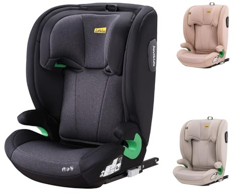 i-Size R129 - Asiento infantil para coche (para niños de 3,5 a 12 años, 100-150 cm), con respaldo ajustable, reposacabezas, protección contra impactos laterales, color negro (Negro, Con ISOFIX)