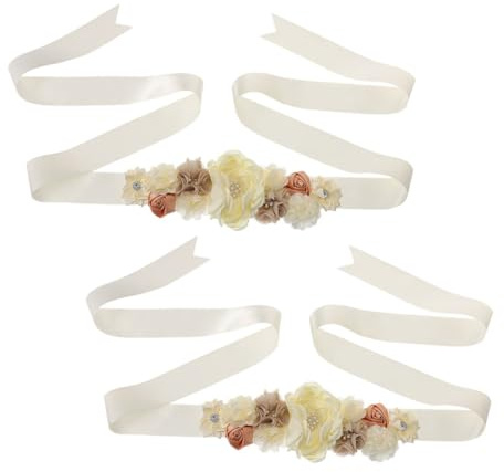 JECOMPRIS Cintura da Gravidanza 2pezzi Beige in Poliestere Fiori e Cristalli Raffinata e Regolabile per Fotografia di Maternità e Cerimonie