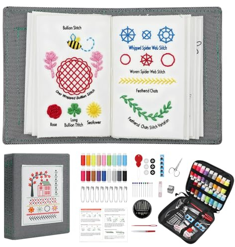 Libro de Bordado para Principiantes, Libro de Puntadas Portátil | Kit de Costura con Instrucciones Paso a Paso, Patrones y Herramientas, para Manualidades DIY, Adultos, Aficionados Creativos