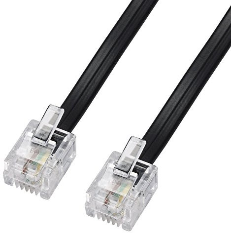 ecabo 10085 1,5m Modularkabel Telefonkabel – 2x RJ11 Stecker – Anschlusskabel – Westernstecker – 4adrig / 6P4C / 1:1 – Flachkabel für Telefon ISDN AB FAX Modem – schwarz