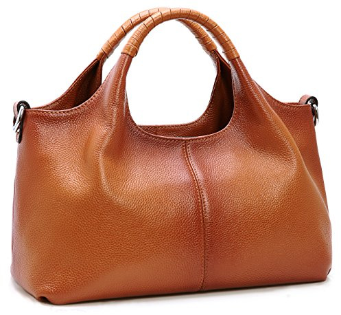Iswee Genuine Leather Purses for Women Medium Size Satchel Handbags Crossbody Bag Shoulder Tote Bags Hobo Purses Trendy Ladies Hand Bag (Sorrel)