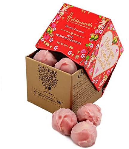 Holdsworth Chocolates Gift Box Pink Prosecco Truffles 55g 'I Love You' Chocolate Box Valentines Gifts for Her. Pink Creamy Luxury Chocolates Truffle Valentine Gift for Women & Men.