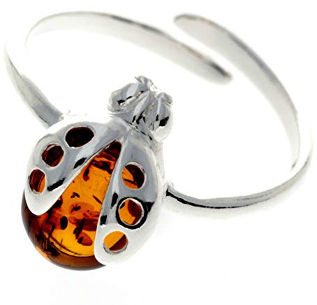 Anello in argento Sterling e vera ambra baltica GL491A e Argento, Taglia unica, colore: Cognac, cod. GL491A