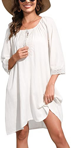 UMIPUBO Damen Strandkleid Sommer Leicht Luftig, Pareos Sommerkleider Bikini Cover Up Locker, Boho Strandponcho Vertuschung Kurz Sonnenschutz für Urlaub (Weiß)