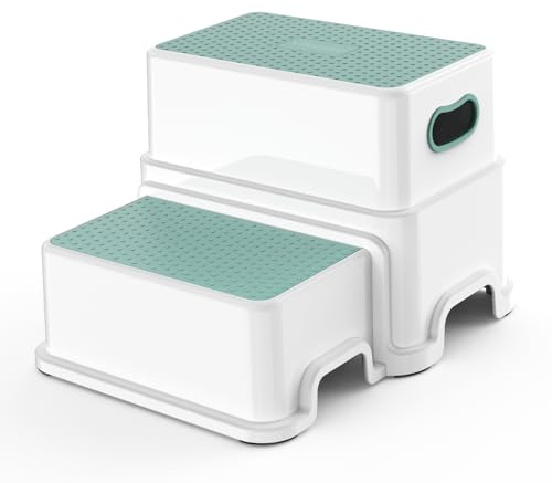 Victostar Toddler Step Stool,2 Kids Step Stool for Bathroom Sink,Baby Potty Stool with Anti-Slip Surface and Rubber Bottom,Plastic Stool with Handle for Toilet Potty Training Bathroom Kitchen