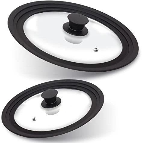 Anaeat Silicone Universal Lid for Pots, Pans and Skillets - Tempered Glass Covered with Heat Resistant Silicone Rim Fits All 18cm to 30cm Diameter Cookware -Easy to Use Replacement Frying Pan Cover