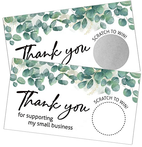 REWIDPARTY 50 Blank Eucalyptus Scratch Off Game Cards Greenery Thank You Scratch Off Gift Cards Festival Raffle Tickets Customer Appreciation Cards Bridal Wedding Party Supplies for Small Business
