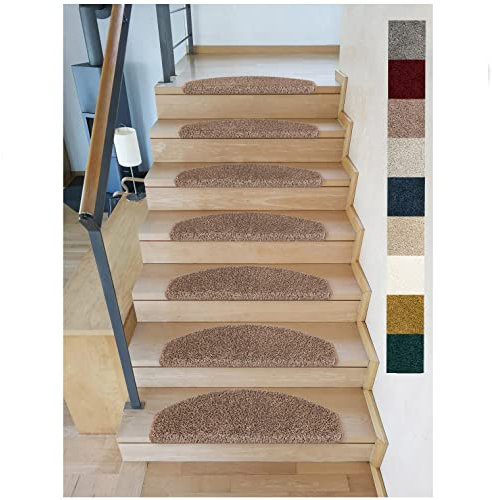 Kettelservice-Metzker Stufenmatten Emphoria Halbrund Hellbraun I Shaggy Treppenmatten I 14 Stück
