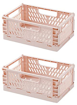 ARIIKON 2 Stück Klappbox, Faltbare Kunststoff Aufbewahrungsbox, Stabil Stapelbar Klappboxen für Büro, Schlafzimmer, Bad, Küche, Schrank, Schublade, 22,2 x 14,7 x 9,3cm, Rosa