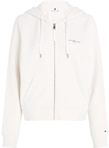 Tommy Hilfiger Damen Hoodie mit Reißverschluss 1985 Reg Mini Corp Zip Hoodie Zipper, Weiß (Ecru), L