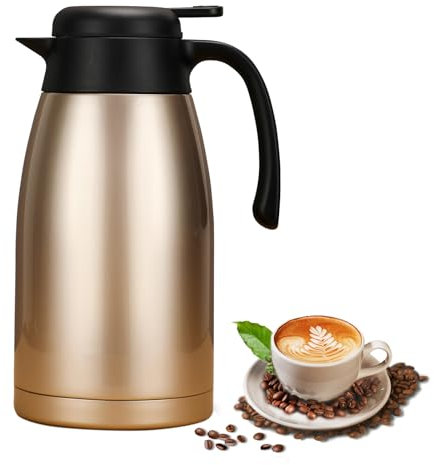 2.2L Thermal Coffee Carafe Jug, Insulated Coffee Jugs, Stainless Steel Thermal Teapot, Double Walled Vacuum Insulated Tea Carafe Flask, BPA Free, Warm&Cold Retention for Tea,Water and Drink-Golden
