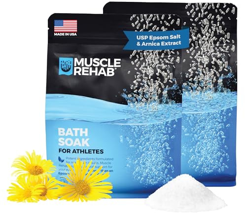 Muscle Rehab Epsom Salt Bath Soak 2 Pack 29 oz with Arnica - Fast-Dissolving Bath Salts for Muscle Relief and Recovery - Cooling Formula - Made in USA