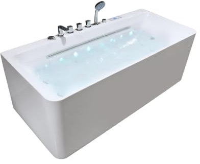 Vente-unique-Bañera de hidromasaje semi-exenta blanco - 1 plaza - 470 L - 170 x 75 cm - KIRANA