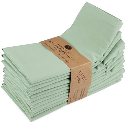 Table Napkins Cloth Dinner Cloth Cotton Linen Blend Fabric 12 Pack Easter Special Mitered Corners for Every Day Use Napkin Pre Shrunk and Good Absorbency (SAGE, Pack of 12)