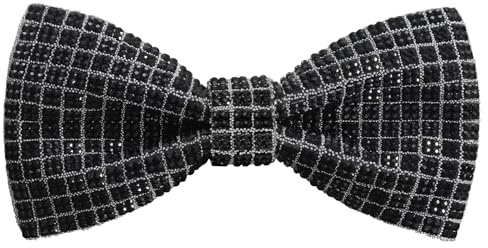 HOULIFE Papillon da uomo con strass pre-annodato papillon con paillettes papillon regolabile con cristallo per feste di nozze banchetti, bianco-nero, M