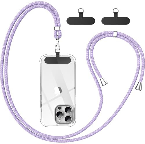 caslord Handyband Universal, Handy Lanyard mit 2 Stück Universelles Patch, Handyband mit Hülle kombinierbar, Einstellbar und Abnehmbar - Lila