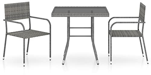 WEMYUFURN 3-TLG. Garten-Essgruppe Poly Rattan Anthrazit und Grau, Outdoor-Sitzgruppe, Terrassen-Lounge-Set, Garten-Couchgarnitur - Wetterbeständig, Komfortabel - für Terrasse, Garten und Balkon