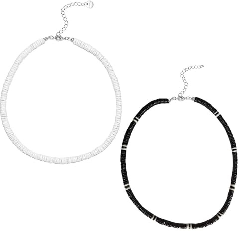 SLAXJNE Confezione da 2 collana di Conchiglie per Uomo, Catene di Clavicole Irregolari, Collane da Spiaggia e Surf