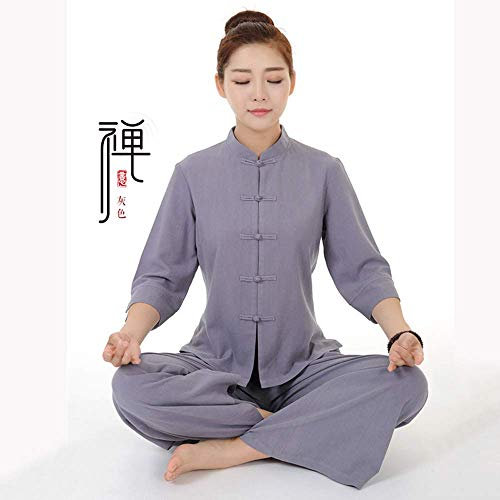 SFNIOKFG Ropa de Tai Chi Mujer,Hombres Traje de Tai Chi Mujeres Ecológico Transpirable Uniforme de Tai Chi Traje de Kung Fu Traje de Artes Marciales Traje de Meditación/Gris/L